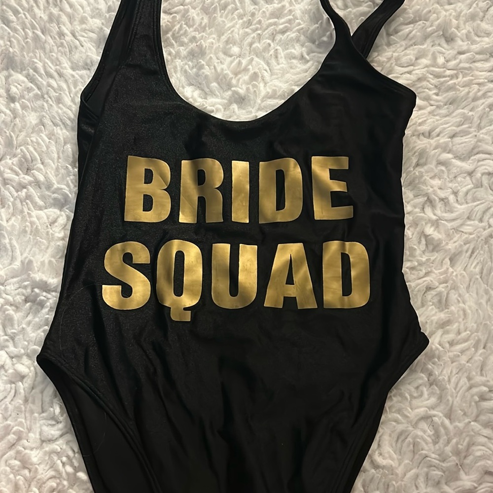 Women’s Black One Piece Bride Squad Swimsuit